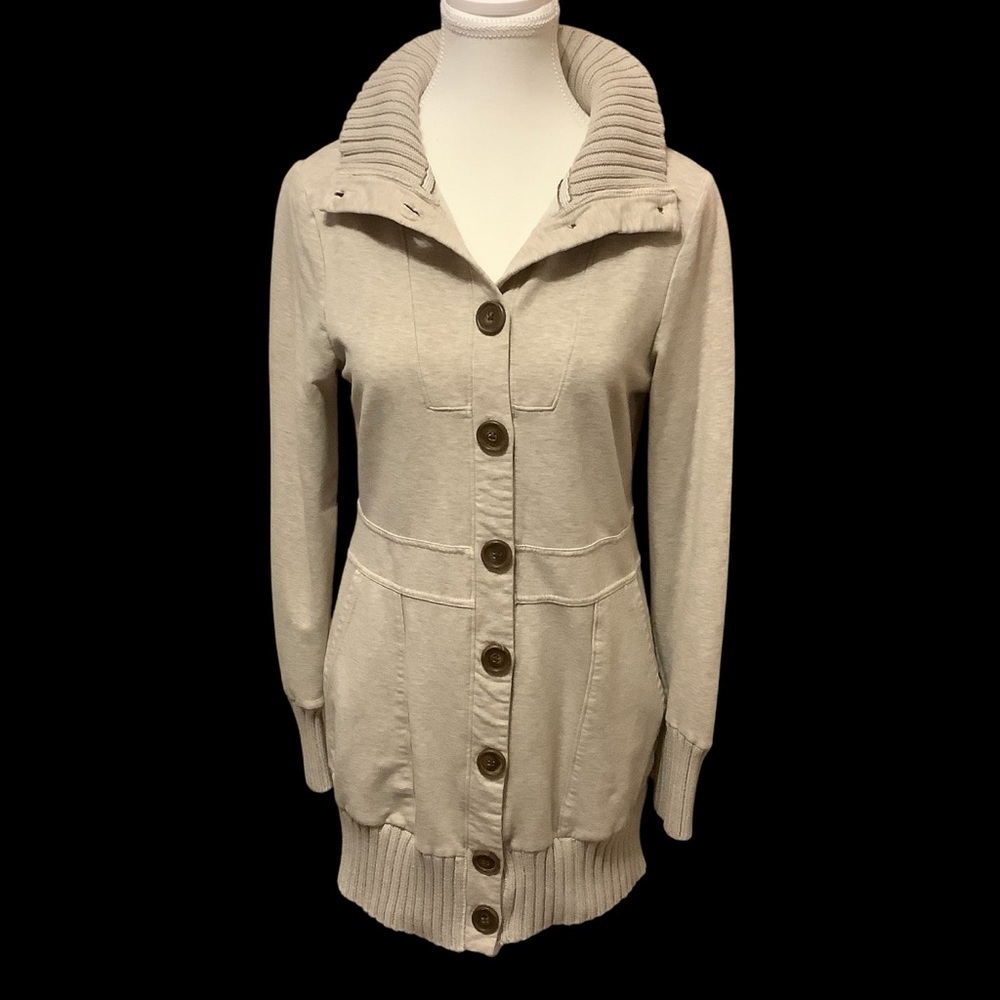 OLD NAVY CREAM BUTTON DOWN LONG SLEEVE RIB KNIT TRIM SWEATER/ Size S